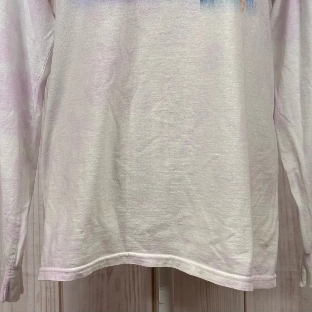 Disney Frozen Long Sleeve Tee Tye Dye Elsa Olaf Comfort White Purple Size Medium - Picture 5 of 12